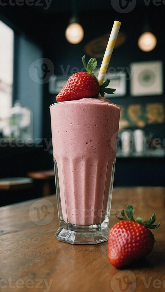 Refreshing strawberry smoothie in a glass photo