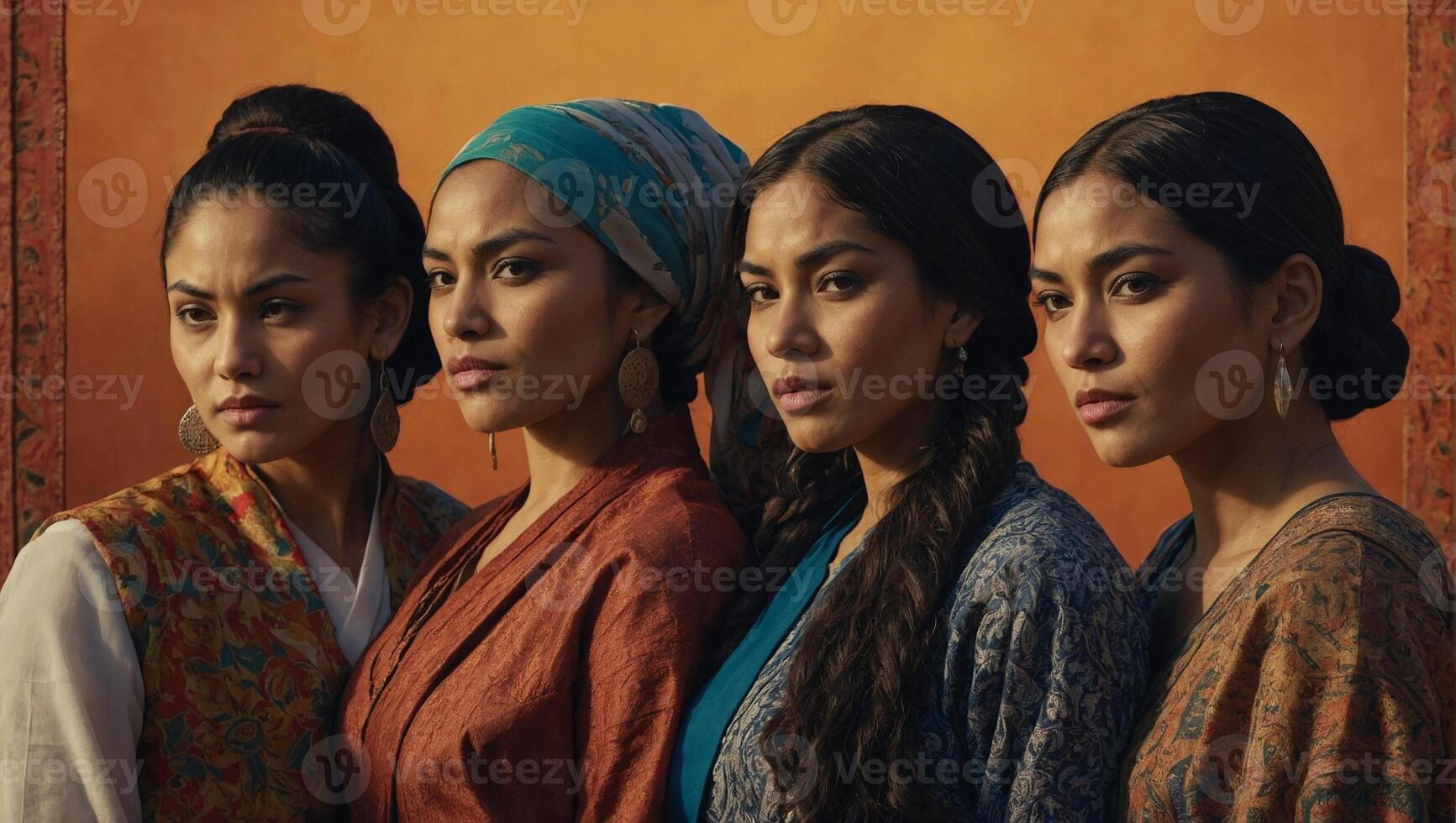 Women from hispanic nationality grouped side by side representation of International Womens Day photo