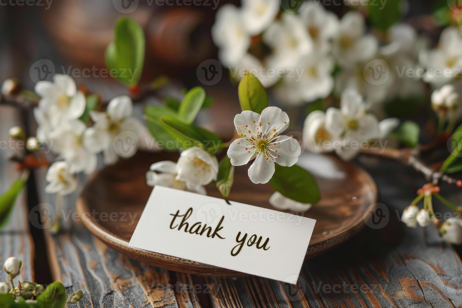 Thank you sign amidst spring blossoms in high detail photo
