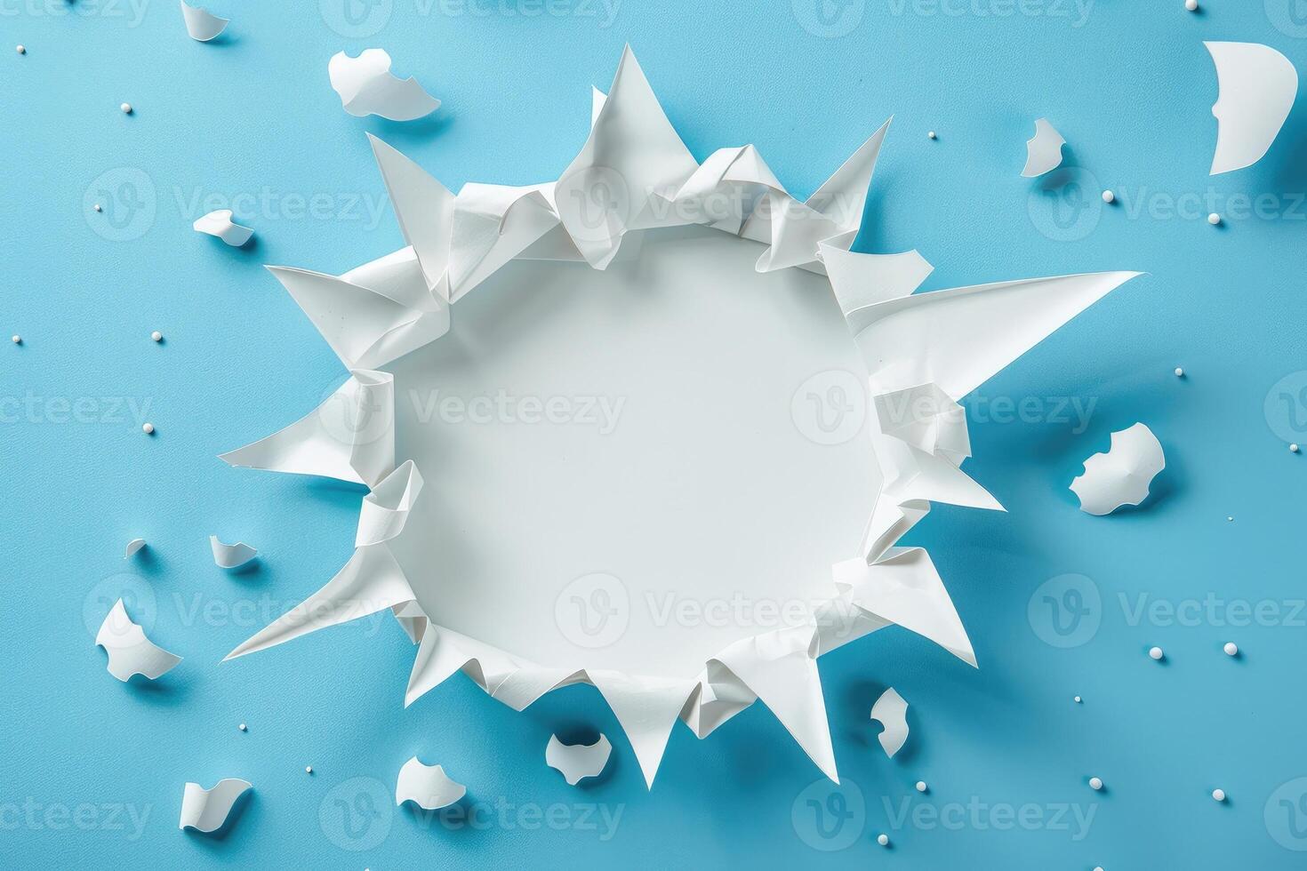 Empty speech bubble in white color for your design. Handmade cut out paper craft art work on blue background. photo