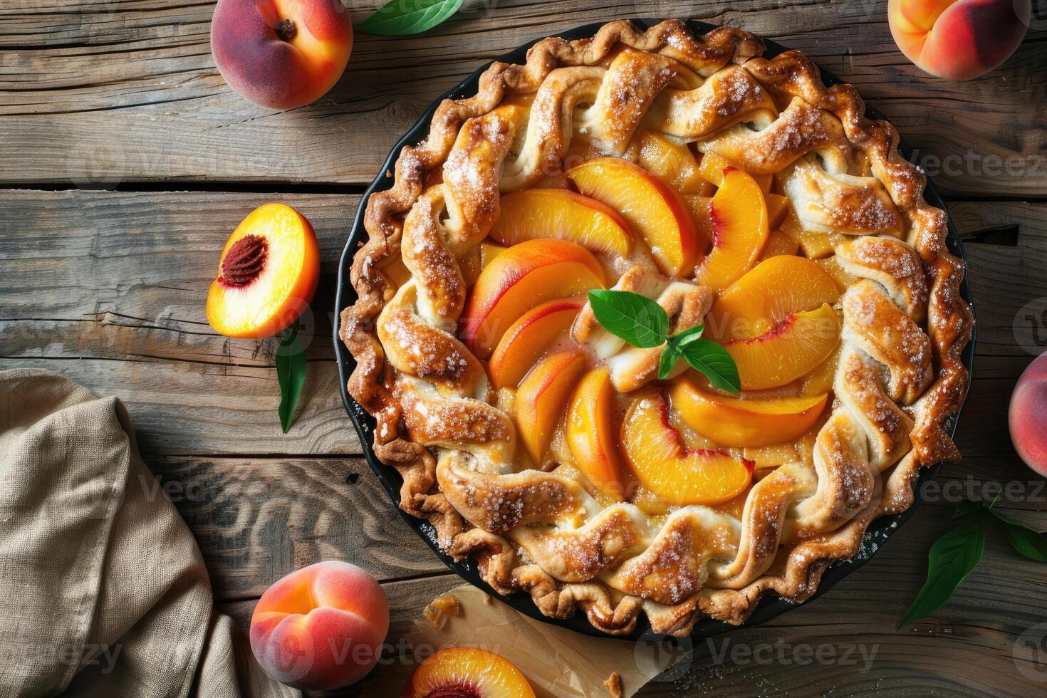 Traditional homemade peach pie photo