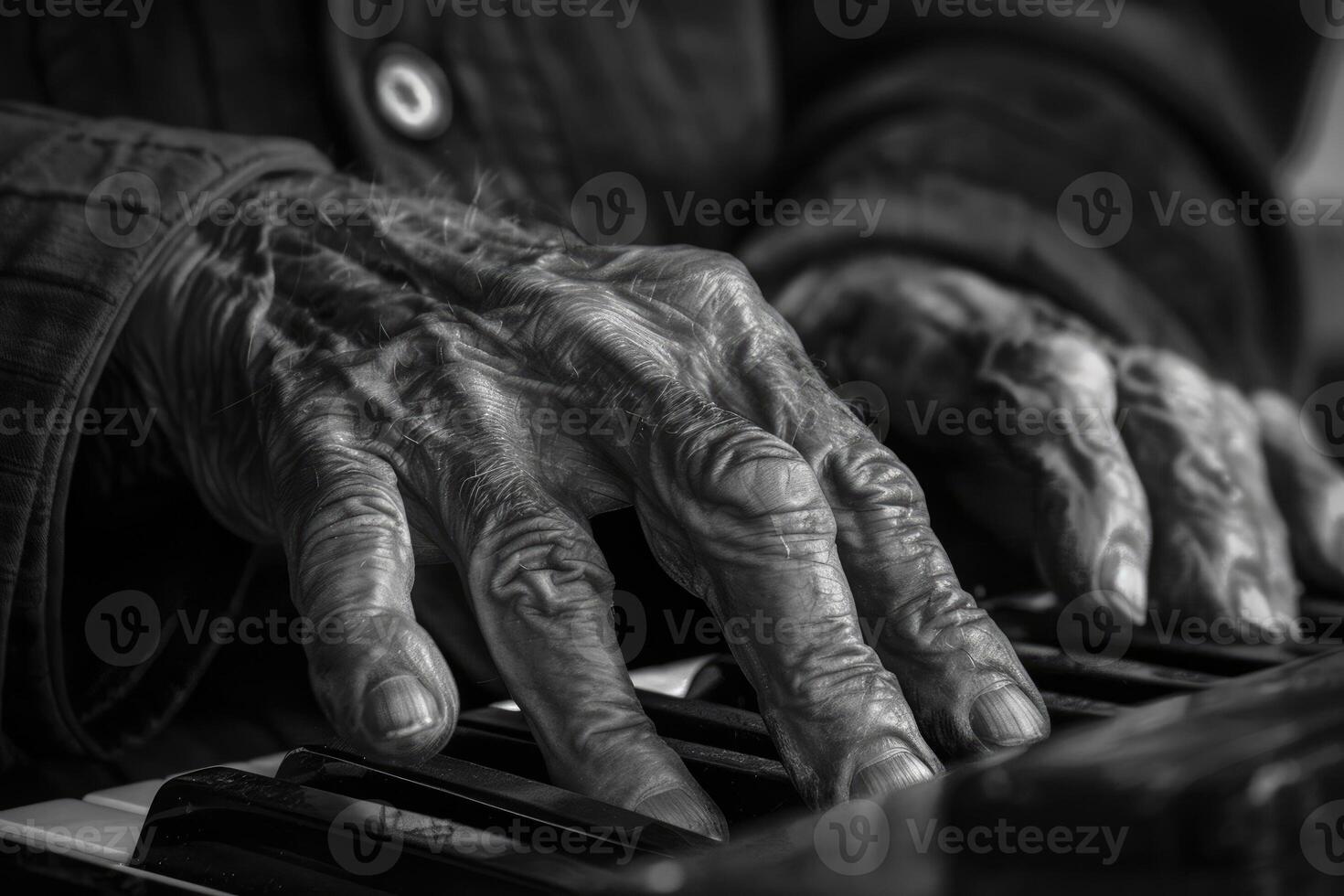 Hands of an old musician playing the piano photo