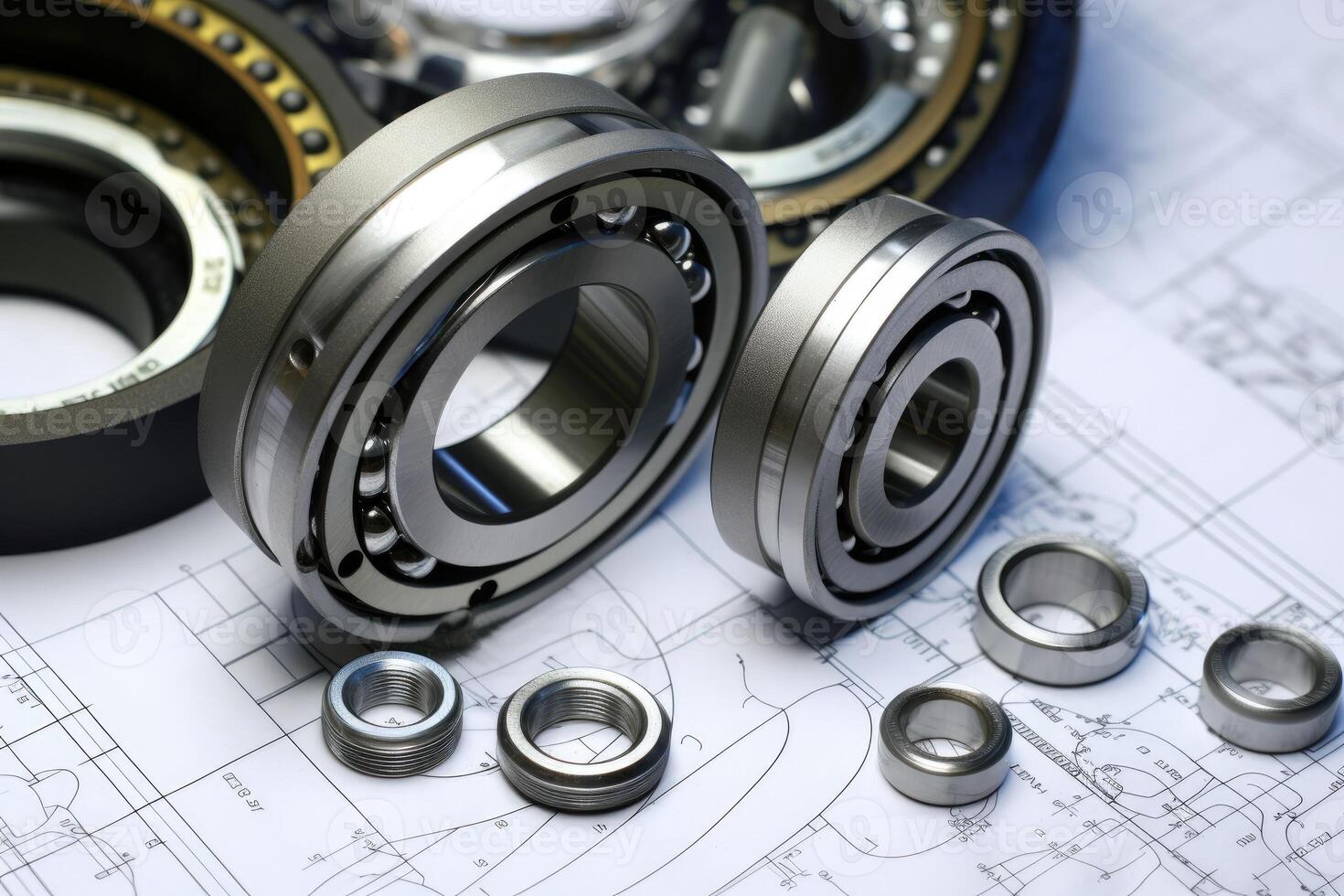 Ball bearings on white technical drawing photo