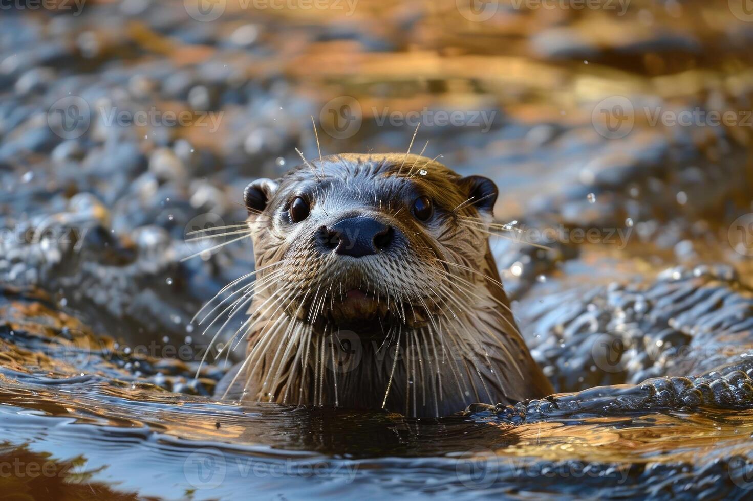 río nutria en el agua foto