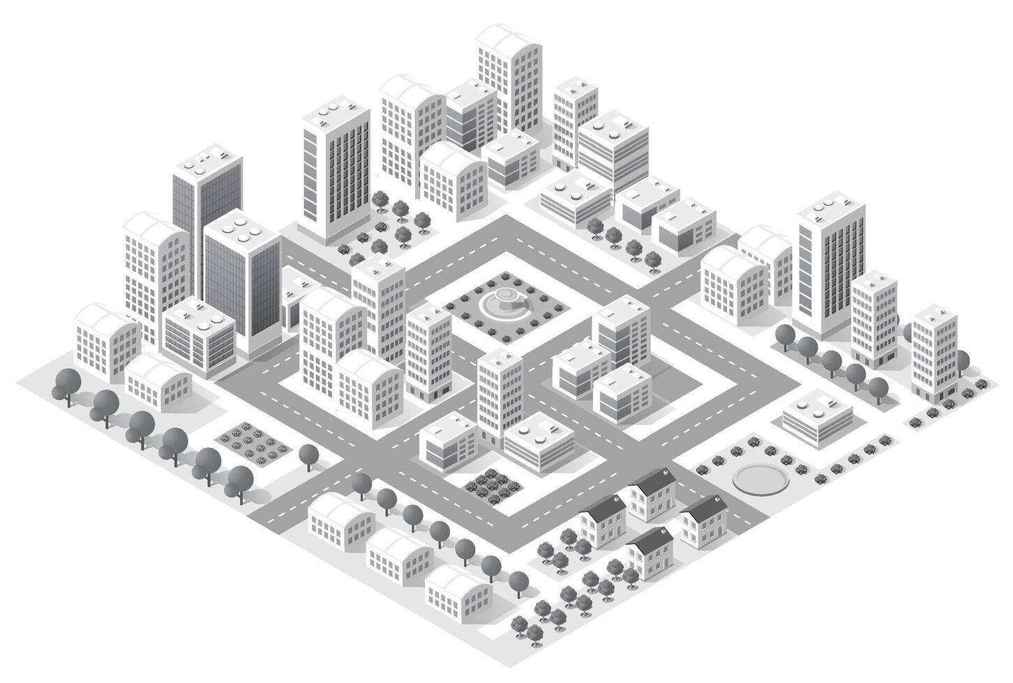 Ilustración isométrica 3d del barrio de la ciudad con casas. vector