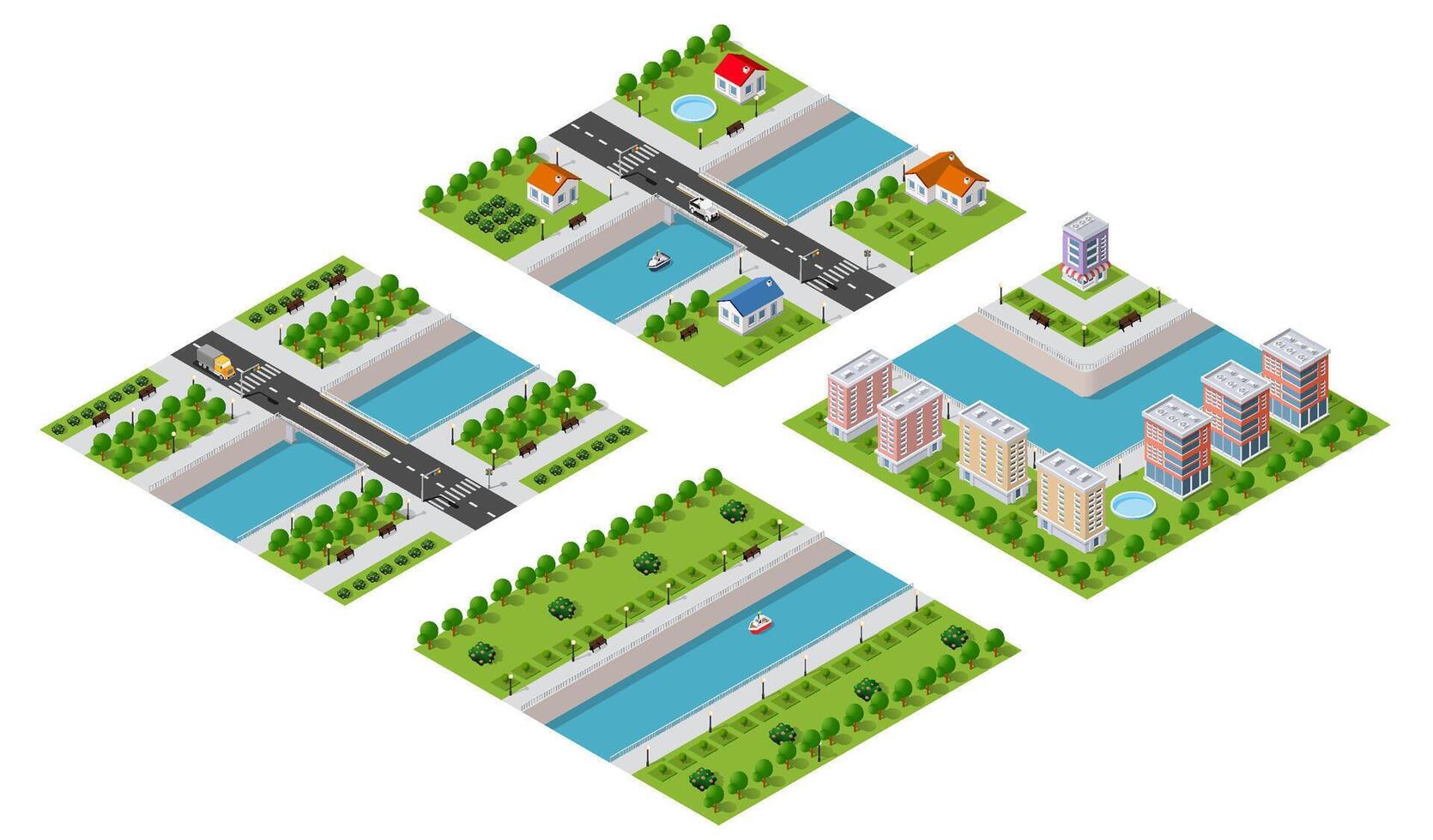 Isometric urban megalopolis top view of the city infrastructure town, street modern, real structure, architecture 3d illustration elements different buildings vector