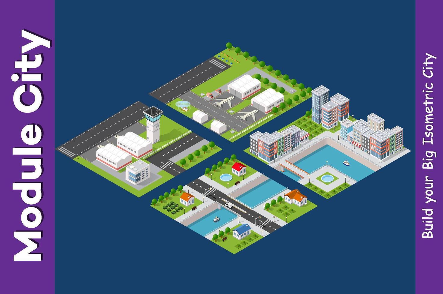 Isometric urban megalopolis top view of the city infrastructure town, street modern, real structure, architecture 3d illustration elements different buildings vector