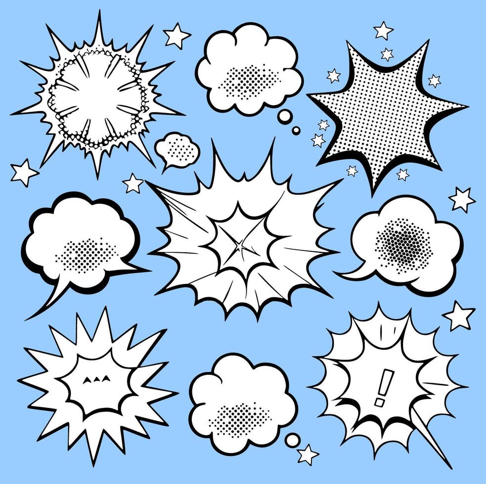 Comic speech bubbles set on a various styles of underground comix texture, stock image comic book vector