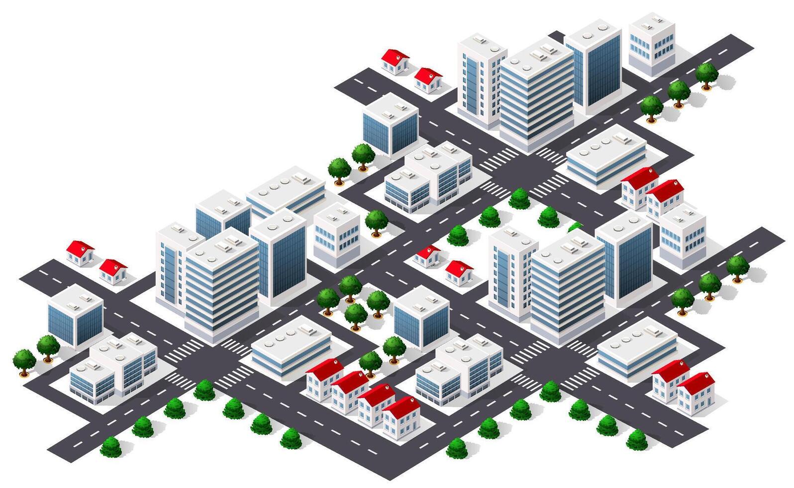 Isometric 3D illustration of the city quarter with houses vector