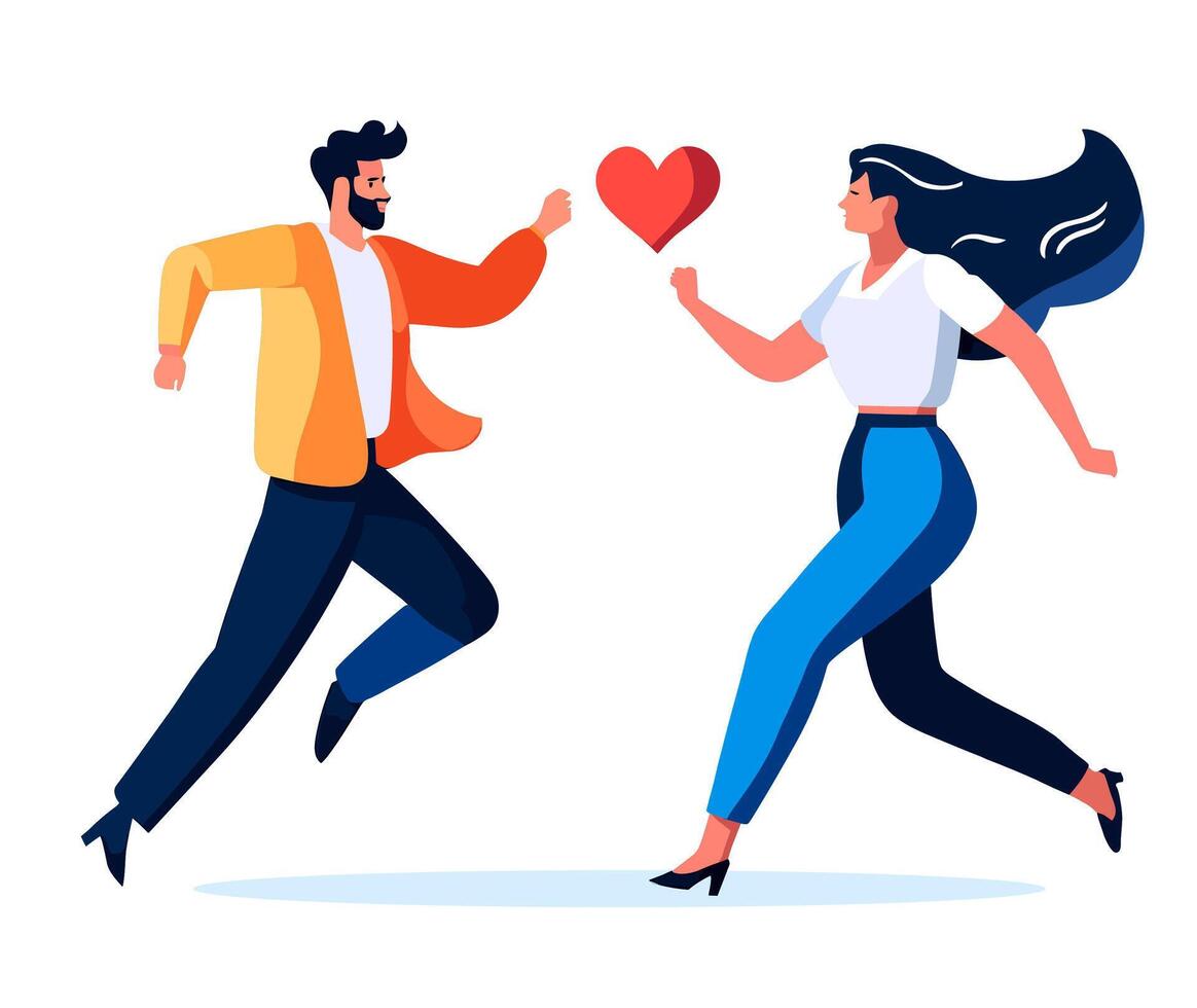 Lover people run after each other, interacting with deadline love concept. Infographic Lover teamwork, isolated on white collection. Flat man woman activity flat illustration vector