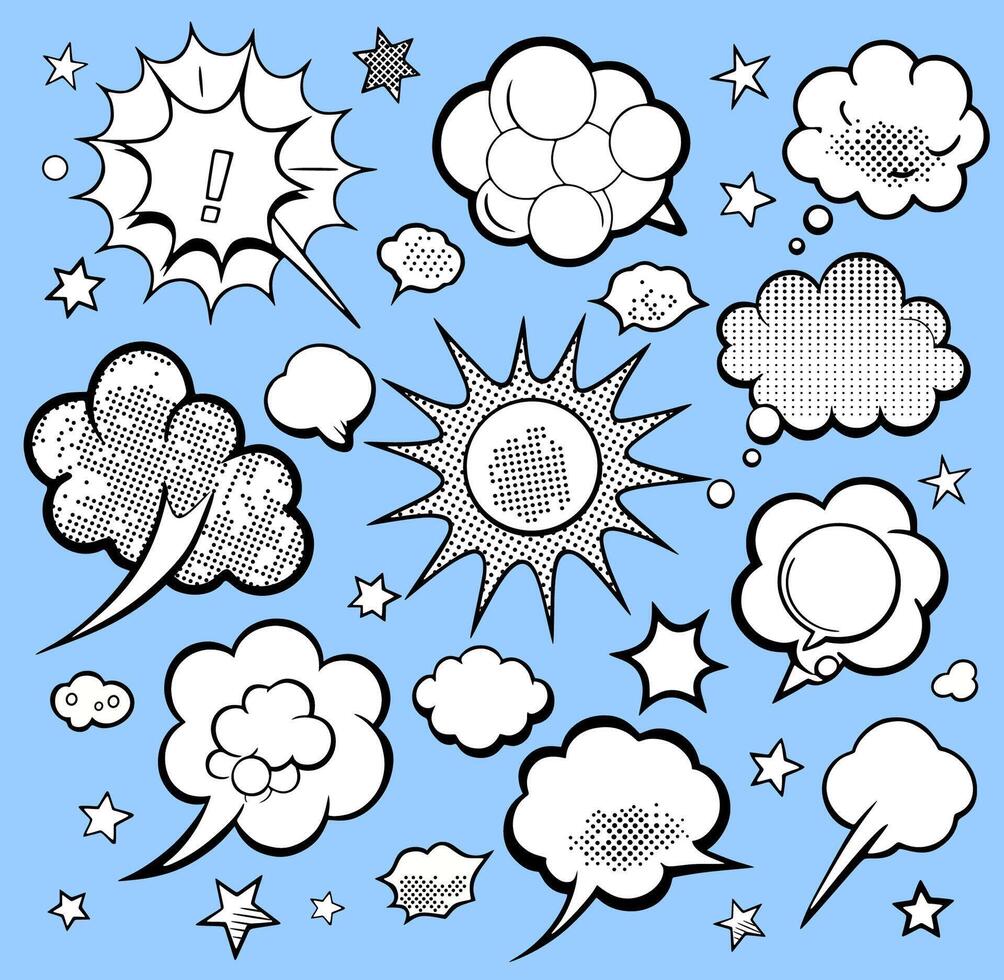 Comic speech bubbles set on a various styles of underground comix texture, stock image comic book vector