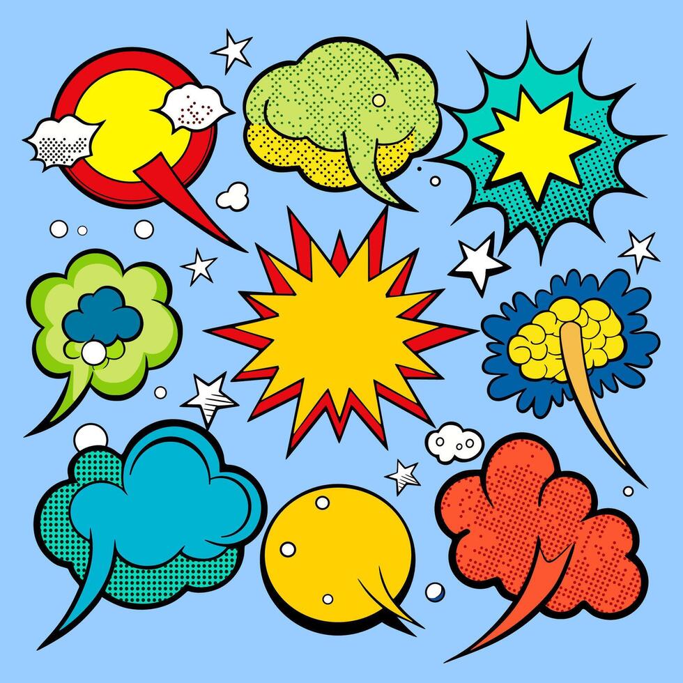 Comic speech bubbles set on a various styles of underground comix texture, stock image comic book vector