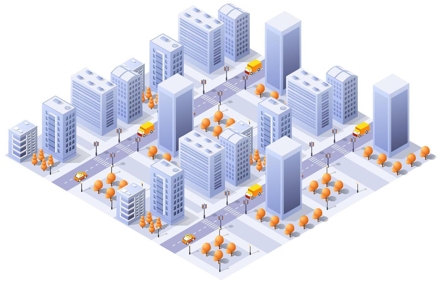 isométrica urbano megalópolis parte superior ver de el ciudad infraestructura ciudad, calle moderno, real estructura, arquitectura 3d ilustración elementos diferente edificios vector