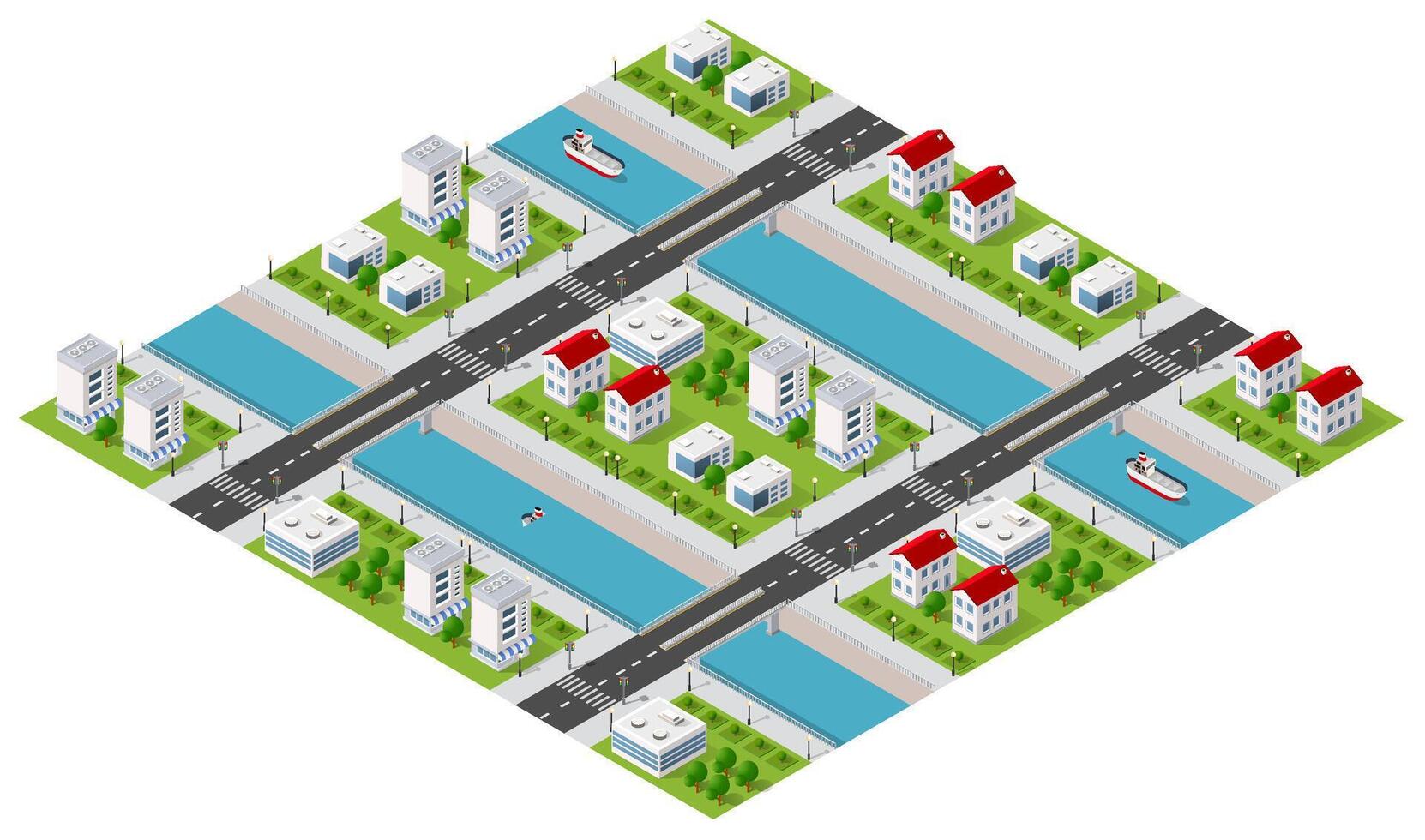 Isometric 3D illustration of the city quarter with houses vector