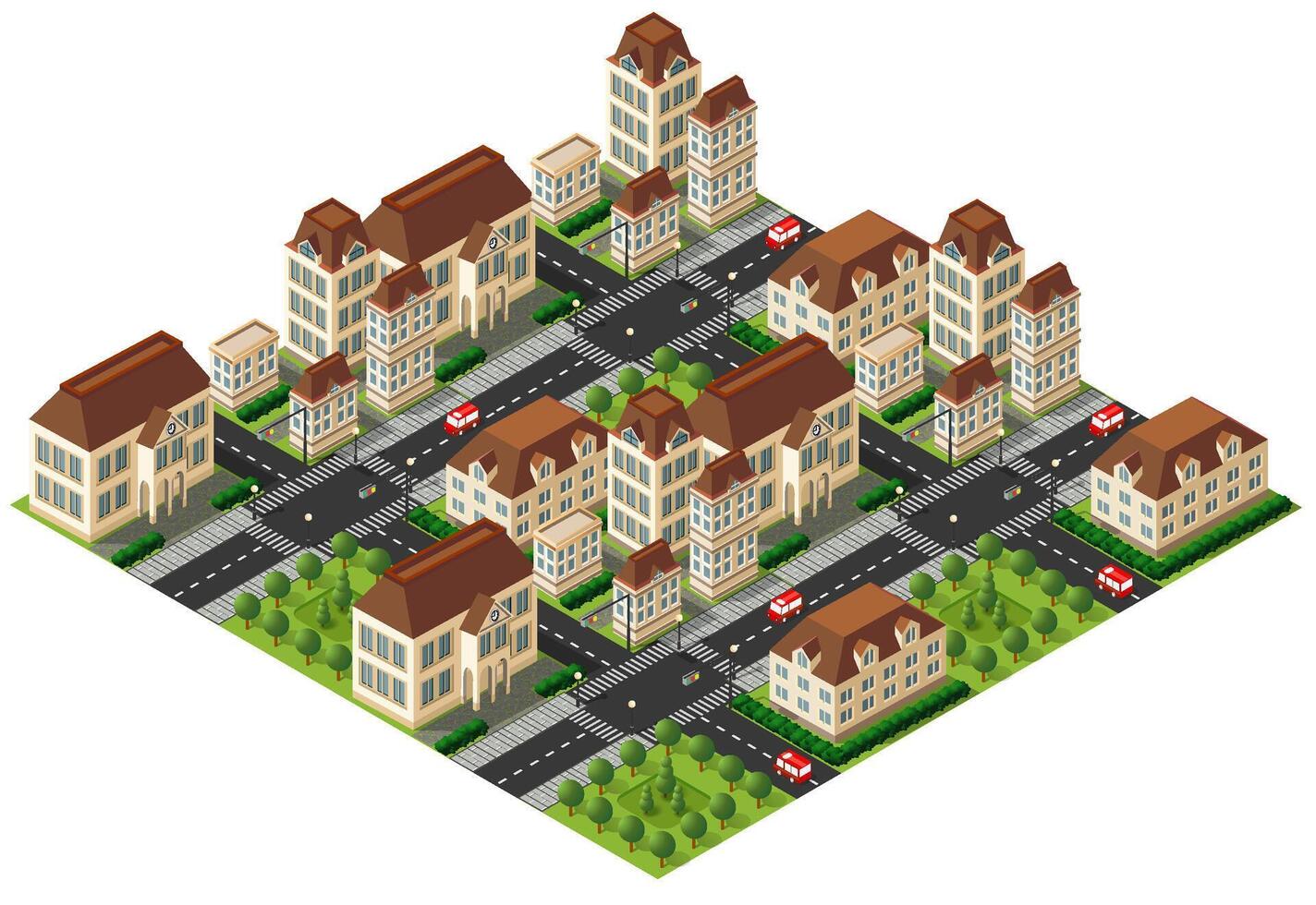 Ilustración isométrica 3d del barrio de la ciudad con casas. vector