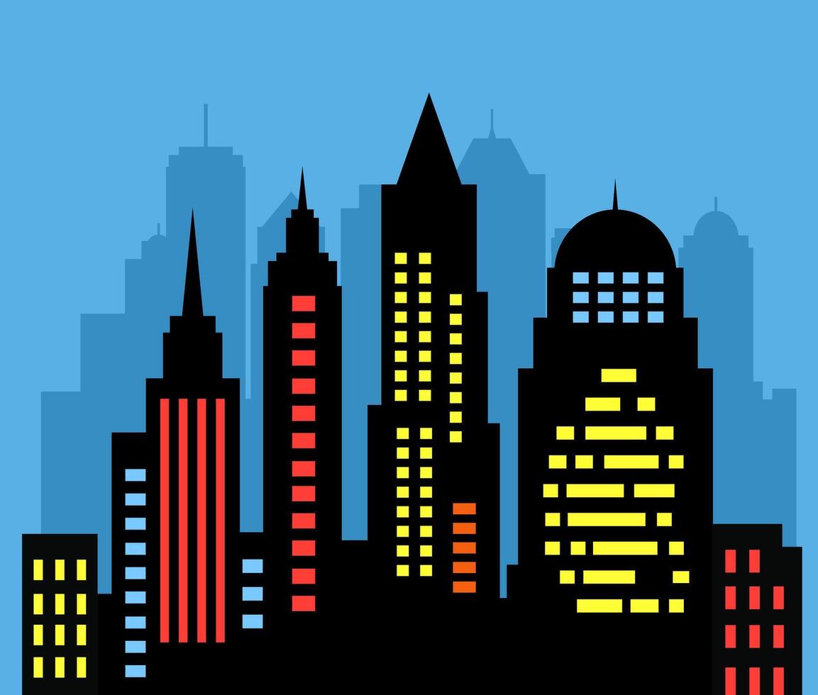 Landscape set of buildings silhouetted on Outline of low-rise and high-rise complexes and skyscrapers. Structural constructions placed urban objects vector