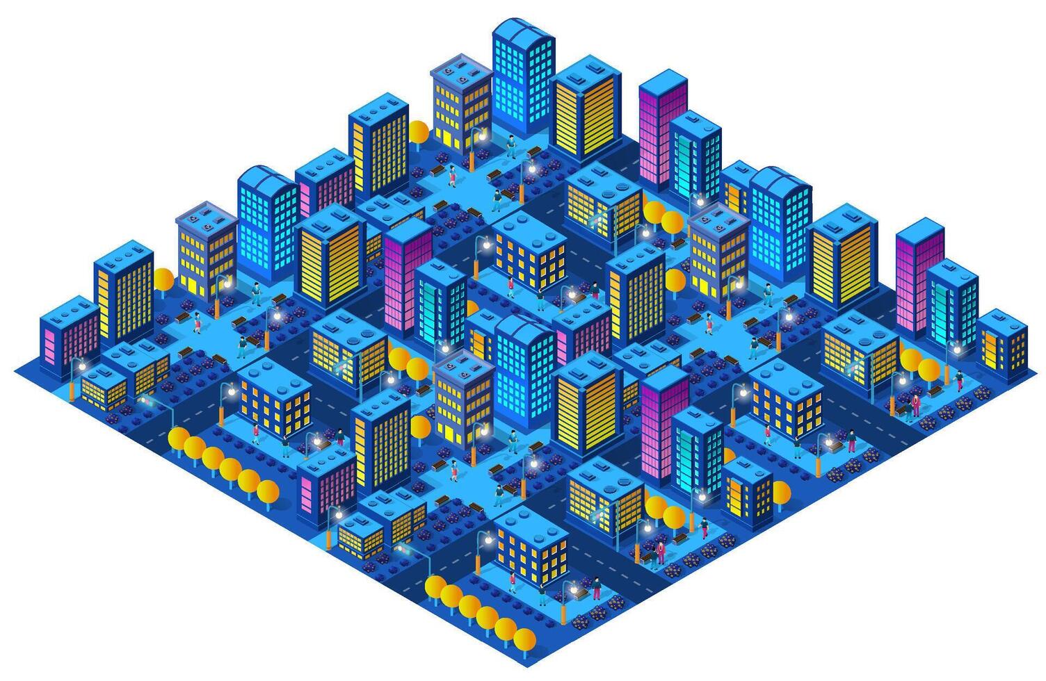 Ilustración isométrica 3d del barrio de la ciudad con casas. vector