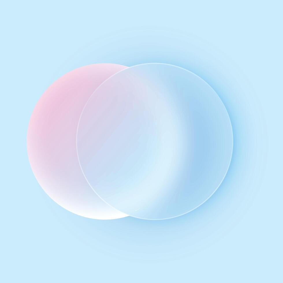 3d creativo morfismo de vidrio antecedentes diseño. transparente redondo vaso disco con vistoso geométrico esferas adecuado para negocio presentación. vector