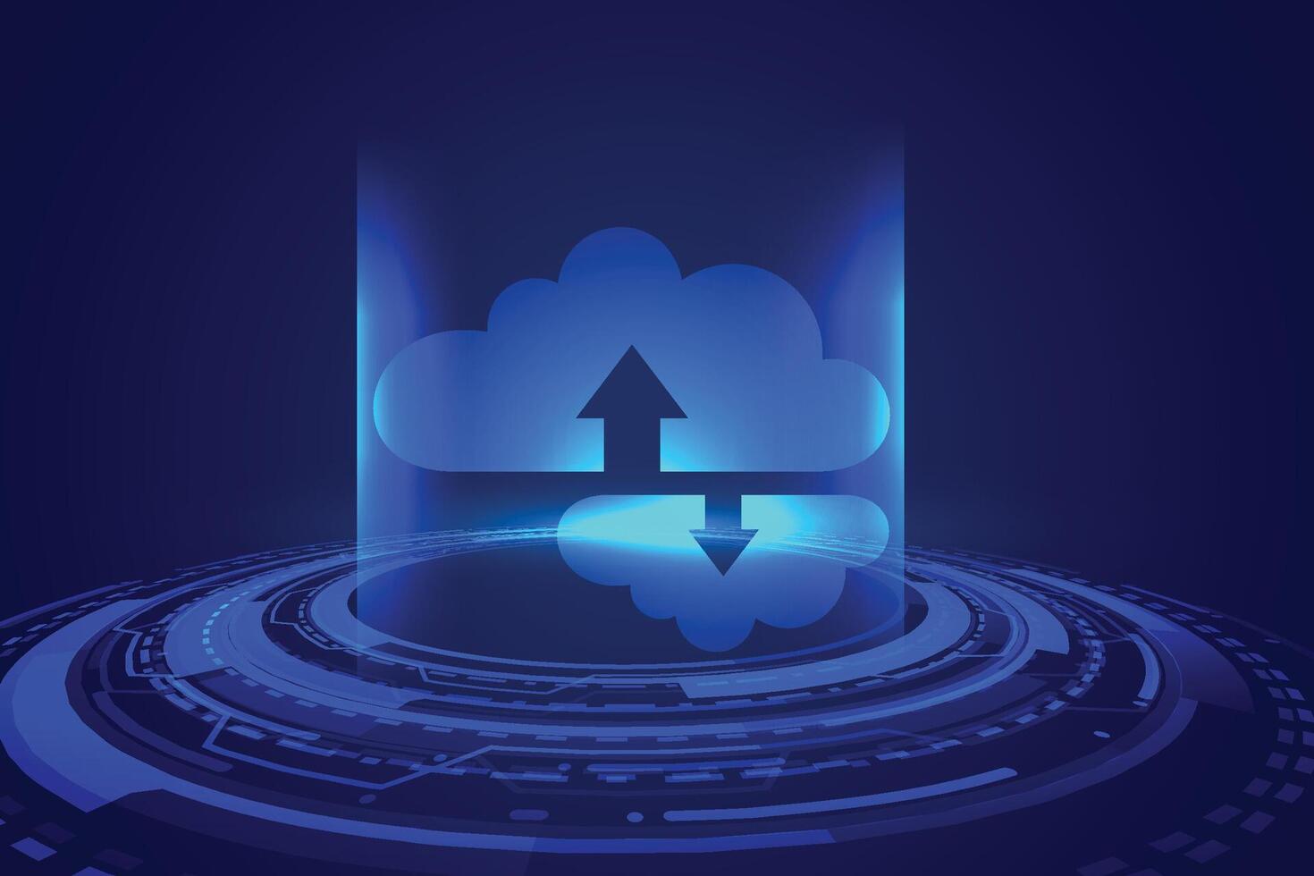 Cloud storage. A digital service or application that transfers data to a server or hosting service. Data transfer protection and data center connection network. Web-based cloud. illustration vector