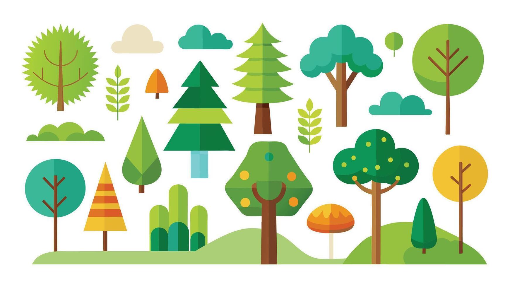 Set of Tree element items minimal isolated flat pro collection illustration on white background. vector