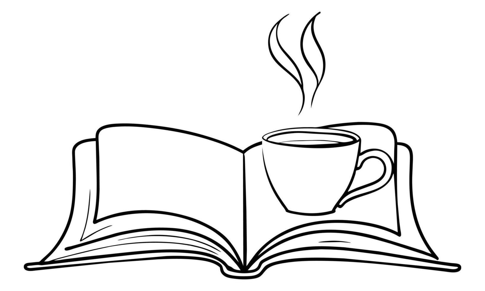 Open book cup of coffee one line continuous drawing art on white background vector