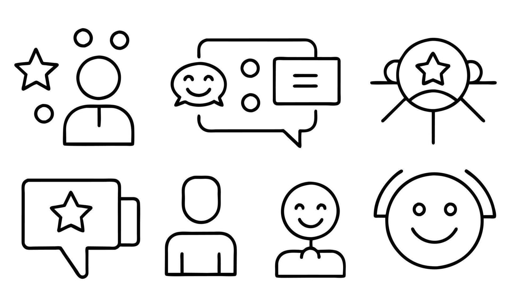 Customer feedback and satisfaction editable stroke outline icons set isolated on white background flat illustration. Pixel perfect. 64 x 64 vector