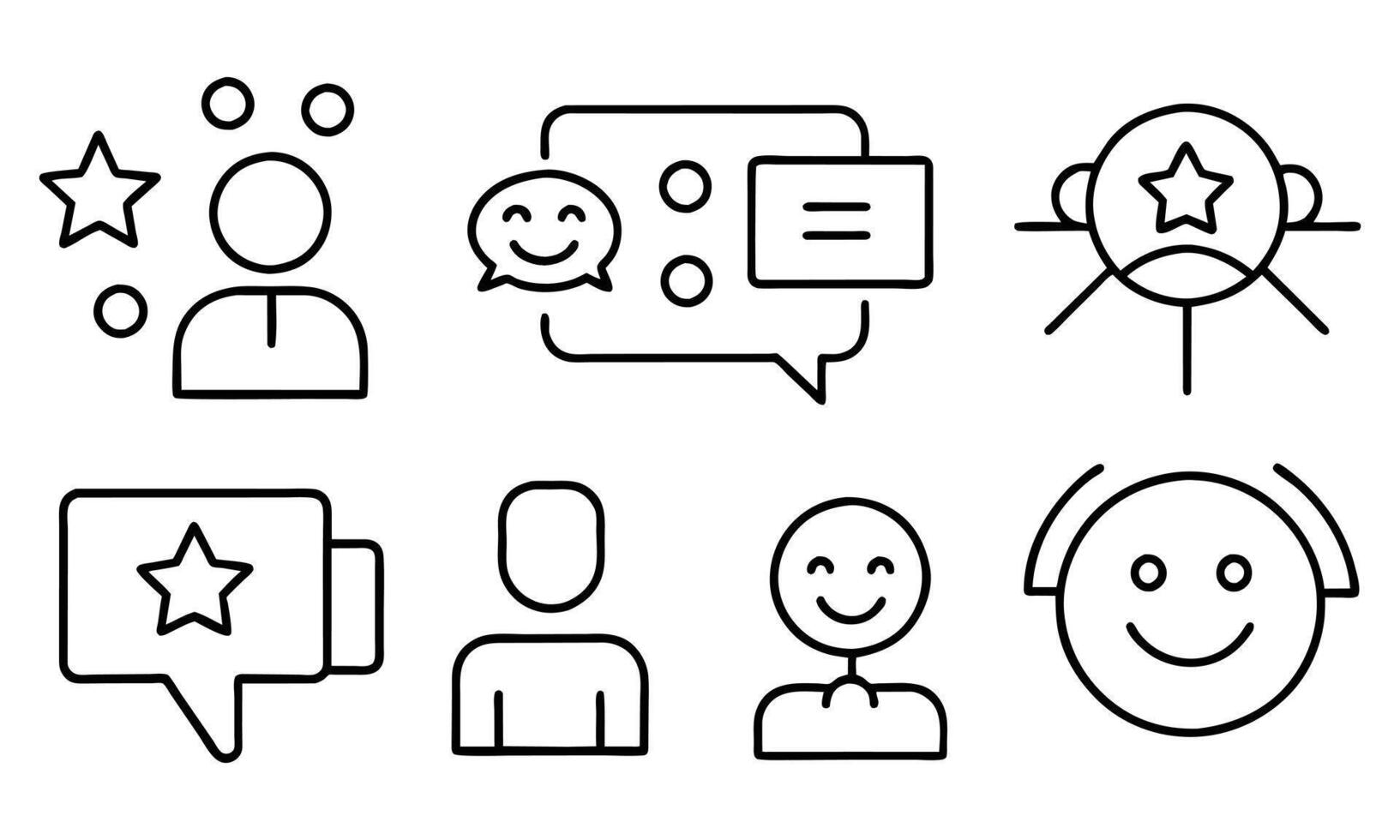 Customer feedback and satisfaction editable stroke outline icons set isolated on white background flat illustration. Pixel perfect. 64 x 64 vector