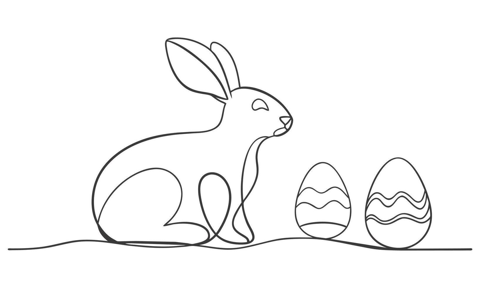 Easter bunny cute rabbit with egg One line continuous line art illustration on white background vector