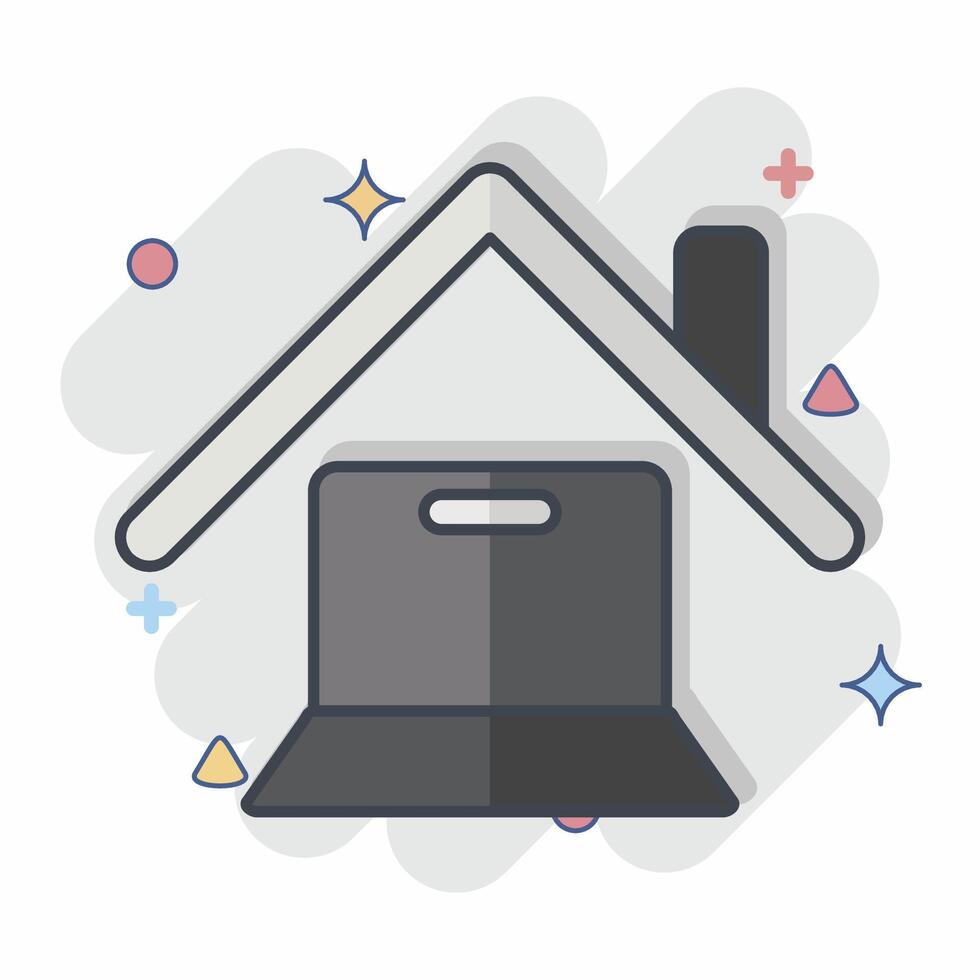 Icon Online Works. related to Remote Working symbol. comic style. simple design illustration vector