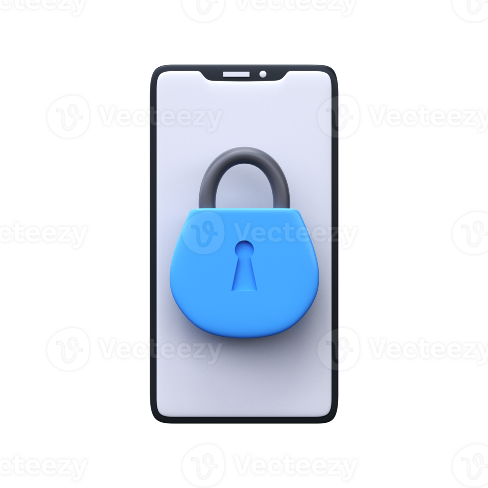 3d mobile Sécurité icône. mobile téléphone avec fermer à clé sur filtrer. png