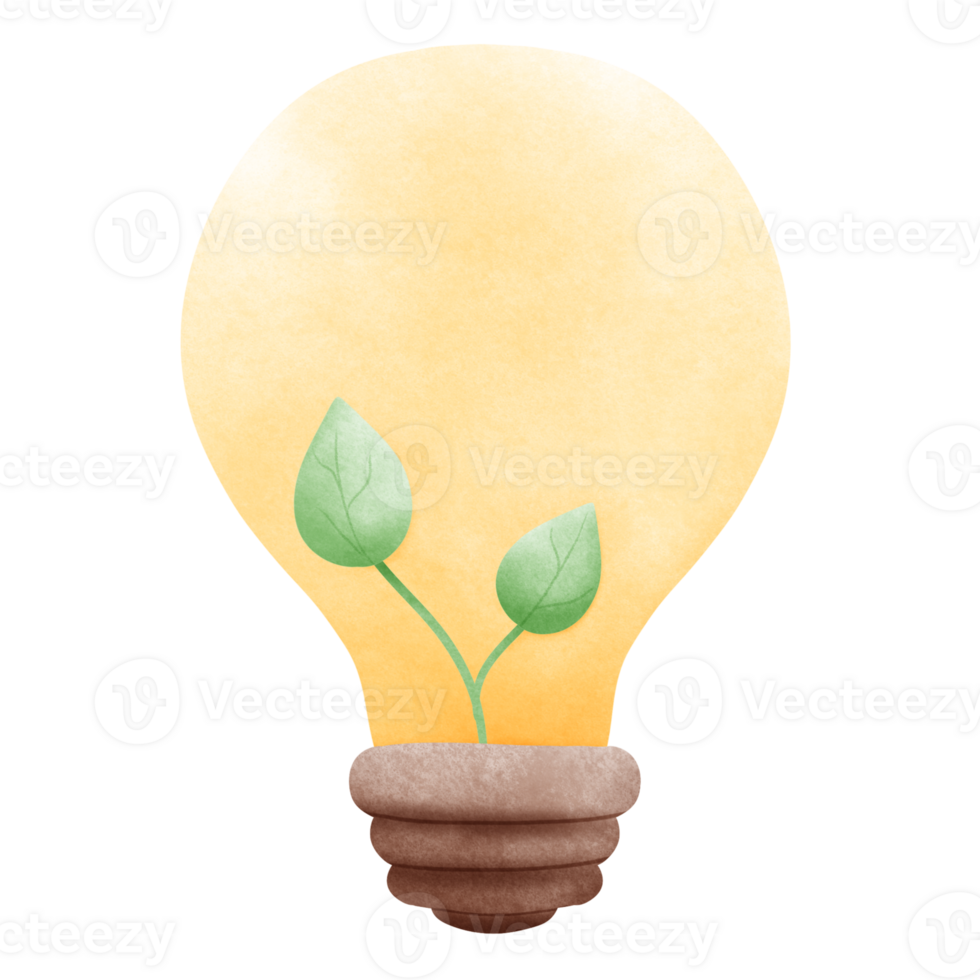 watercolor bulb with plant illustration, Earth Day Hand drawing, png