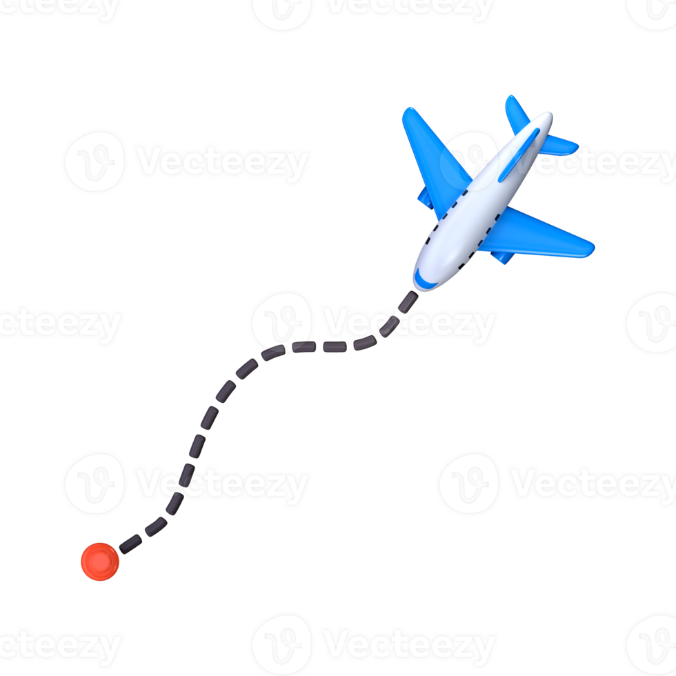 3D icon of the aircraft trajectory route. Travel icon, airplane flight route png
