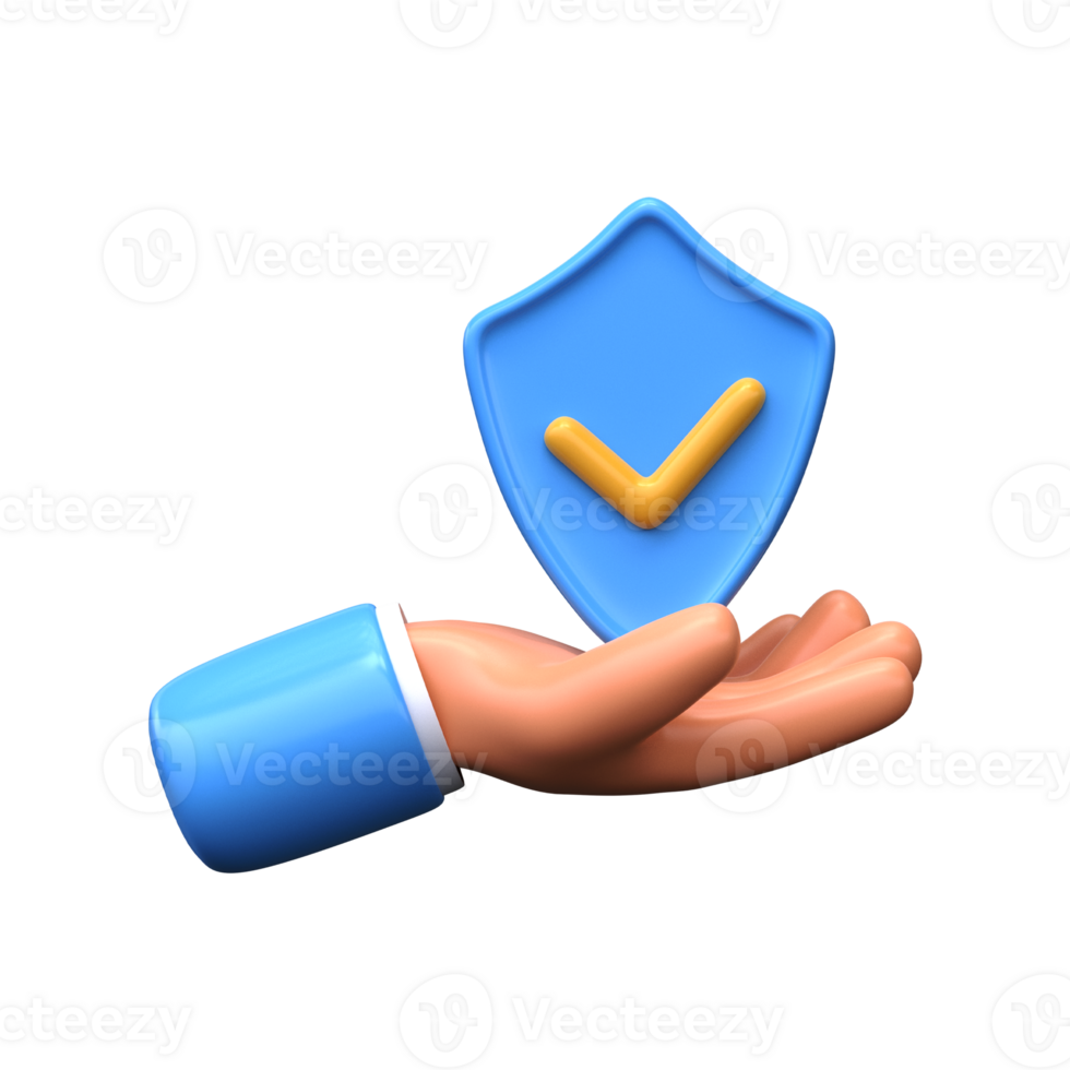 3d hand holding a protective shield. Security and data protection icon. png