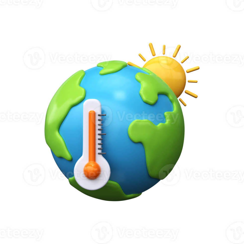 3d global warming icon with thermometer. Environmental issues png