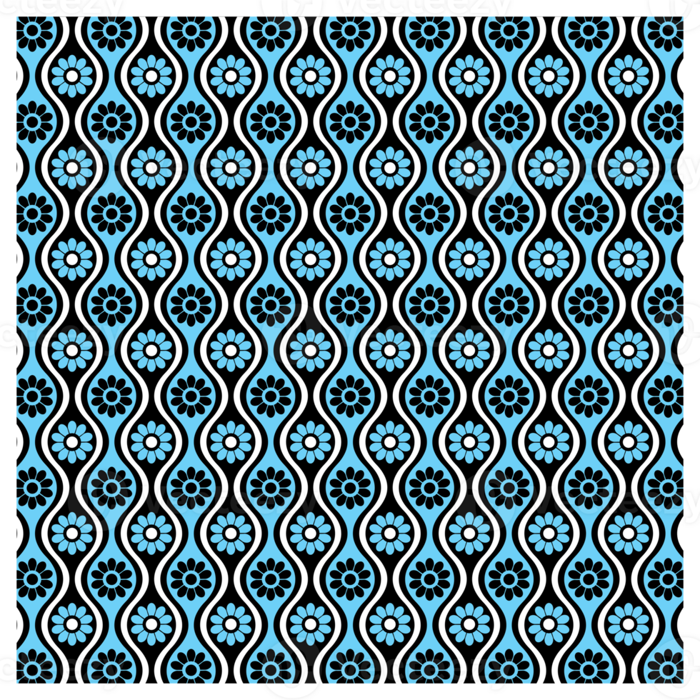 Retro Seventies Black And Blue Mid Century Flowers Pattern png