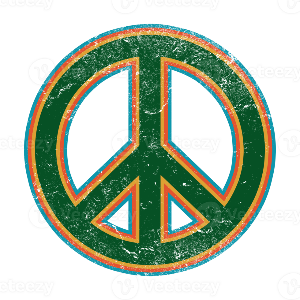 Retro Peace Sign Distressed Design Element png