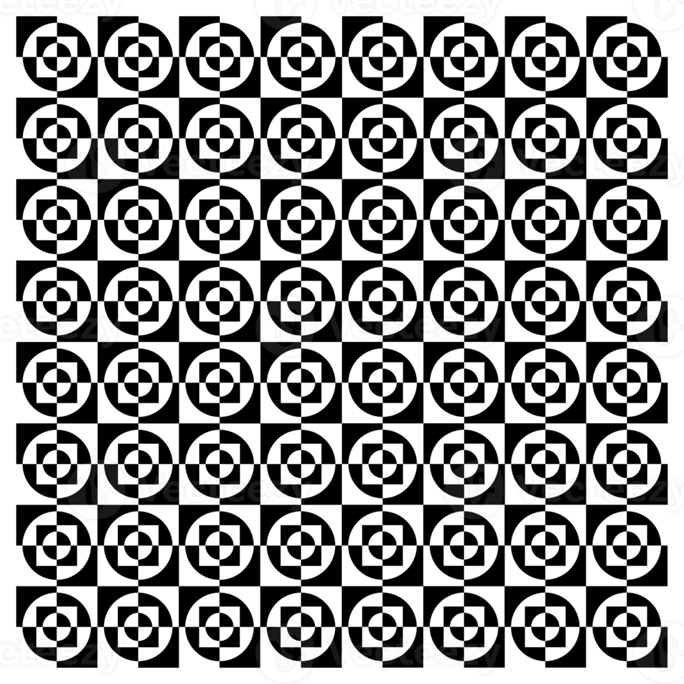 Black And White Retro Sixties Abstract Squares And Circles Pattern png