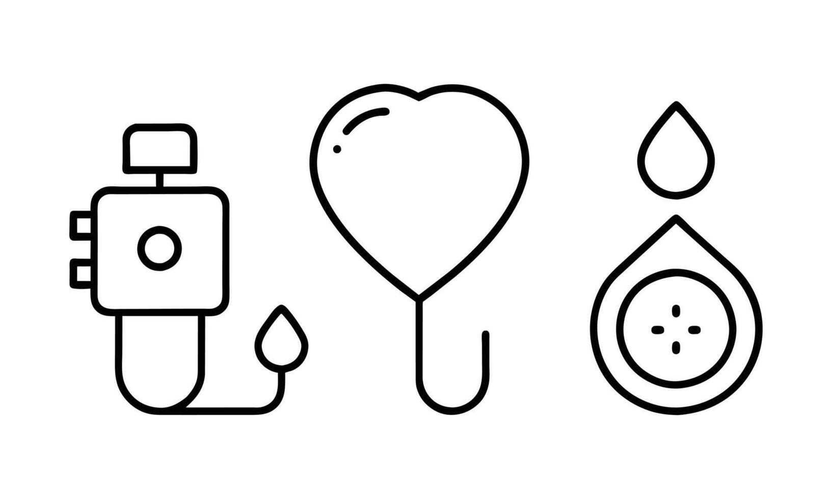 Blood pressure editable stroke outline icons set isolated on white background flat illustration. Pixel perfect. 64 x 64 vector