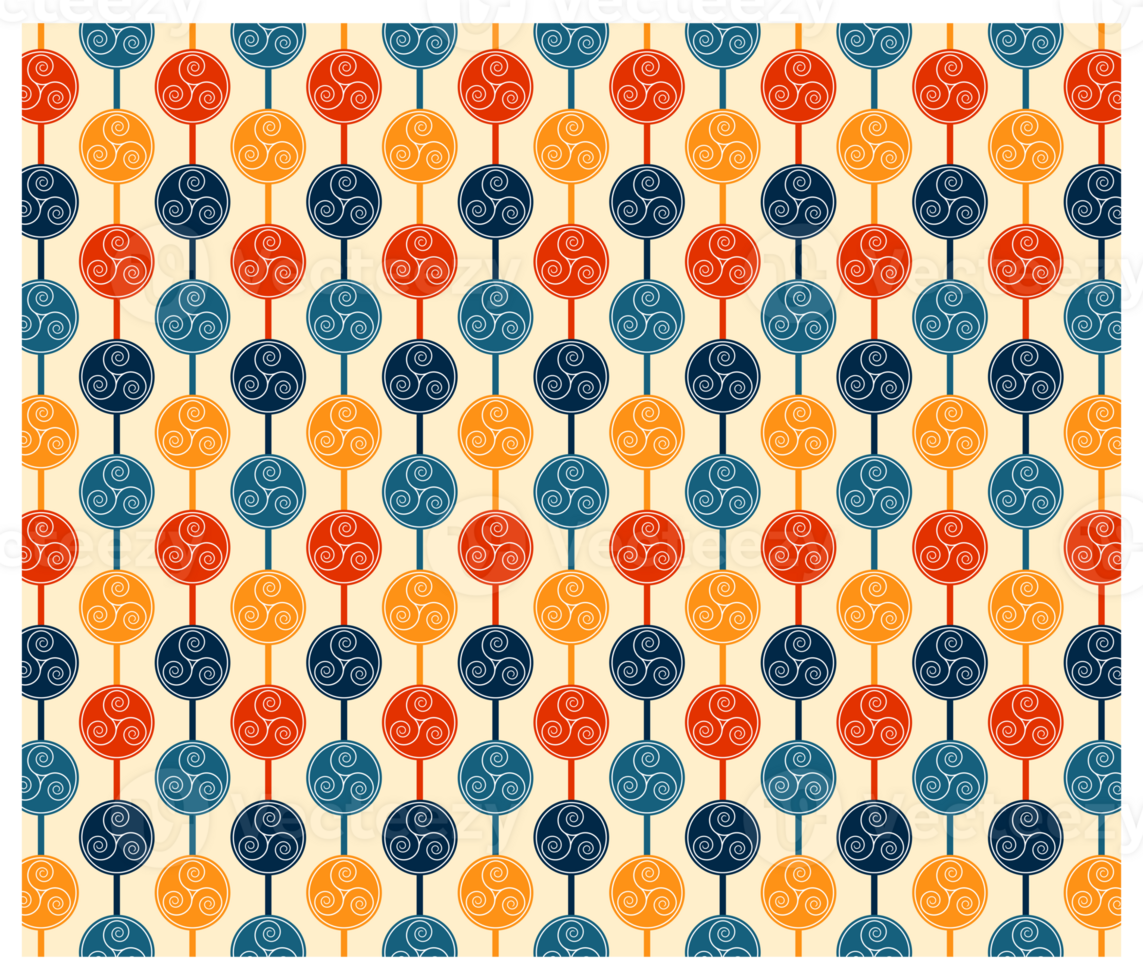 Retro Seventies Mid Century Modern Colorful Circles With Swirls Background Pattern png