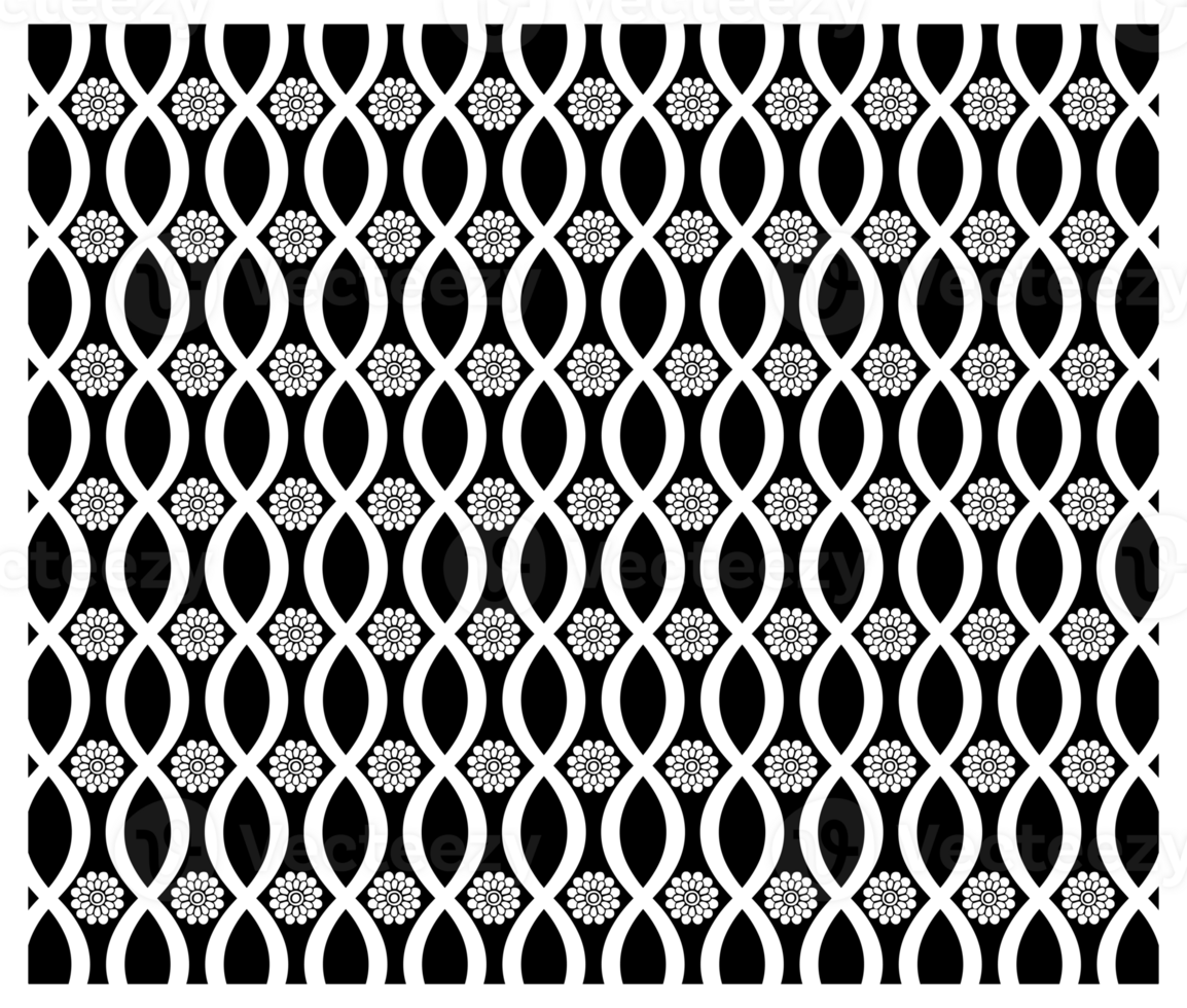 Retro Black And White Seventies Style Twisted Lines And Flowers Background Pattern png