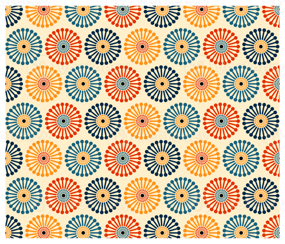 Retro 1970s Mid Century Modern Dandelion Clock Colorful Spoked Circles Background Pattern png