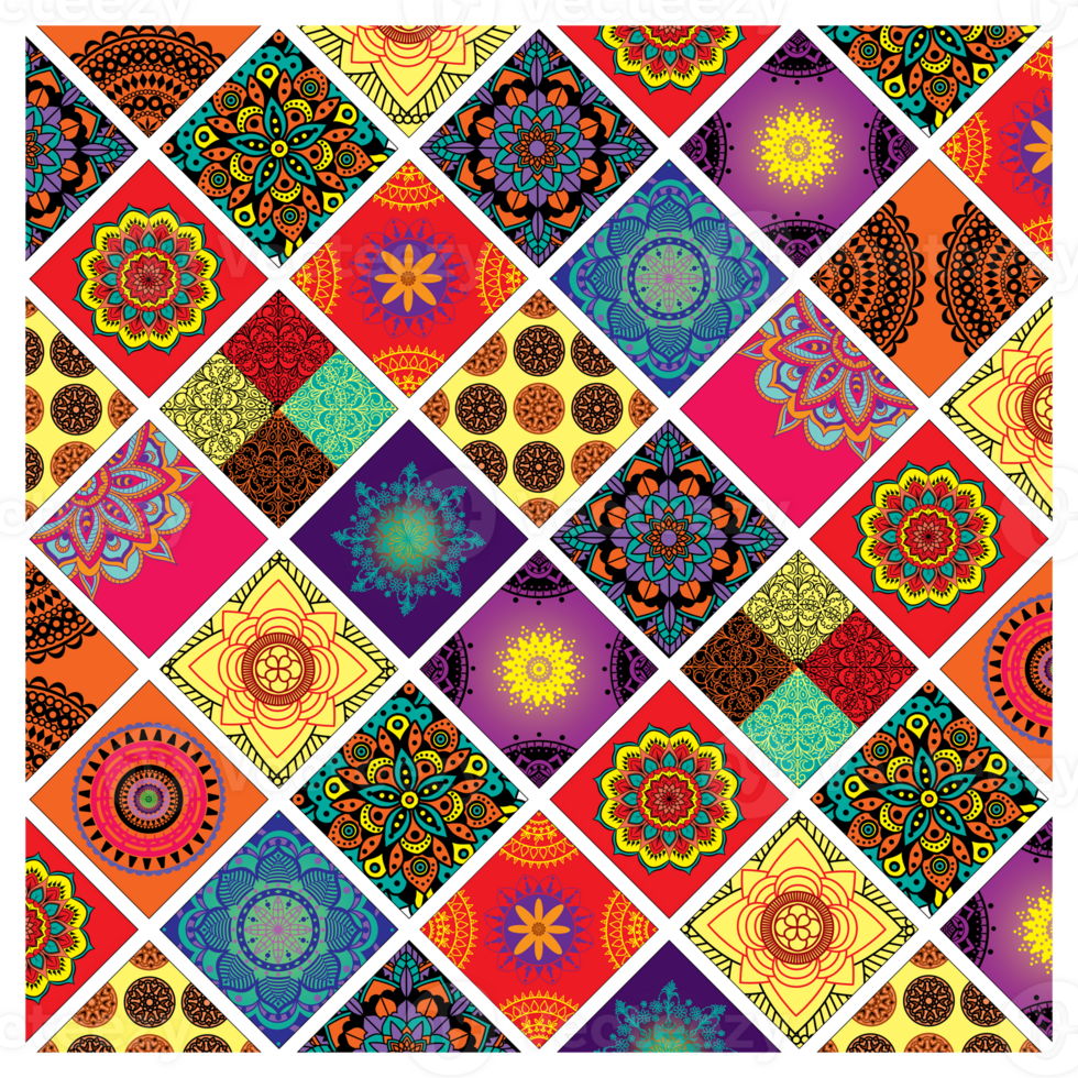 Retro Sixties Colorful Bohemian Hippie Mandala Patchwork Pattern png