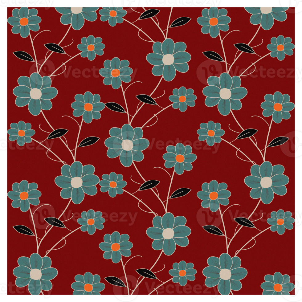 60s Retro Blue Wild Flowers On Red Spring Summer Floral Background Pattern png