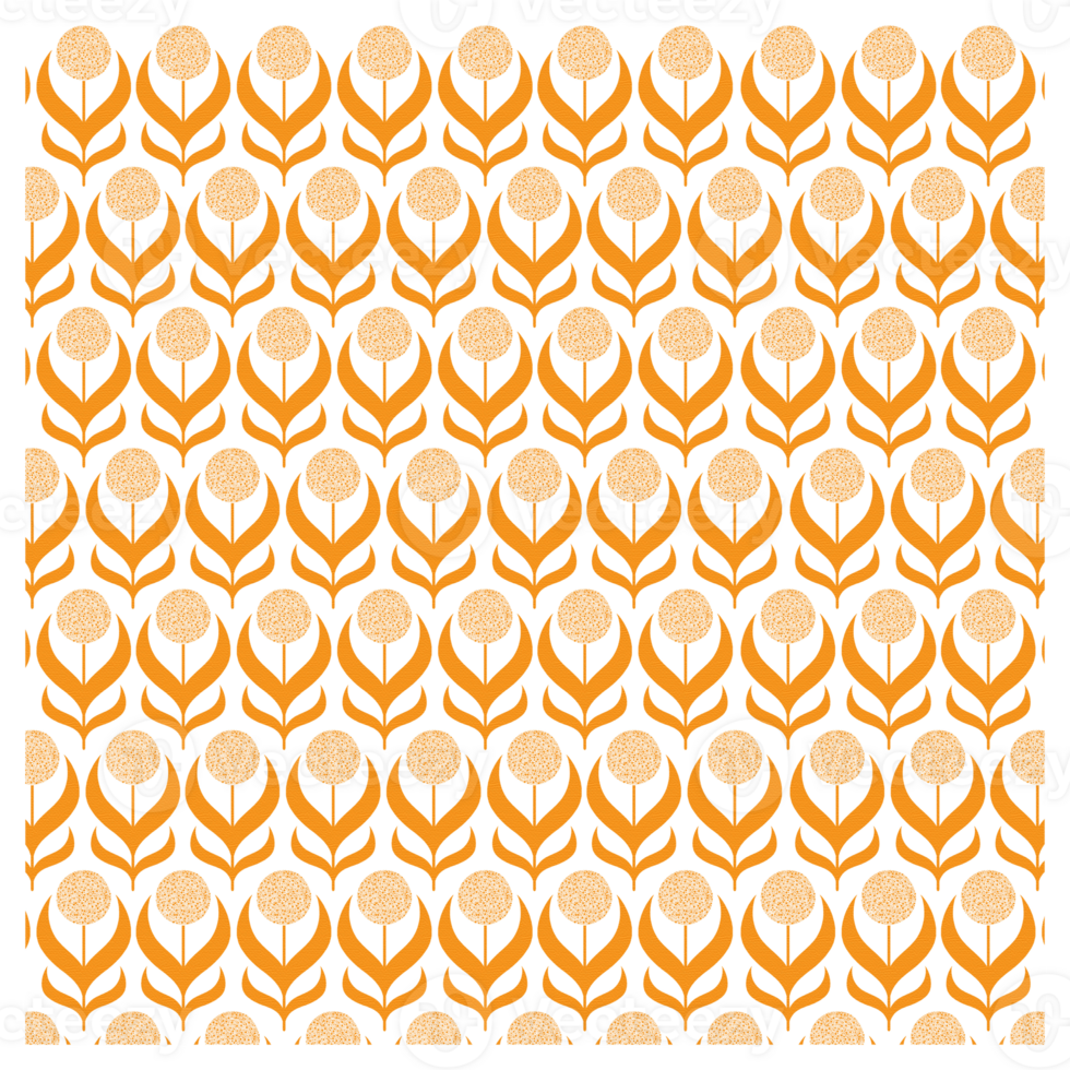 Retro 1970s Orange Textured Dandelion Flowers Mid Century Style Background Pattern png
