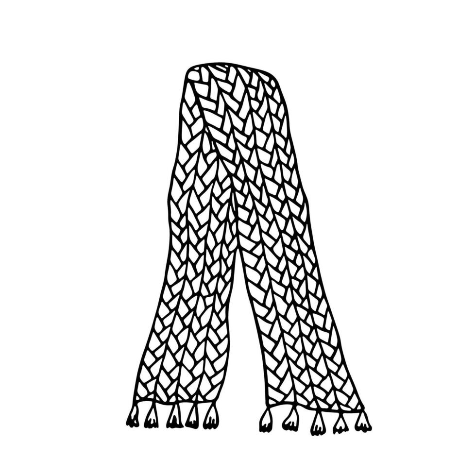 Knitted scarf doodle Hand drawn winter accessories Single design element for card, print, design, decor vector