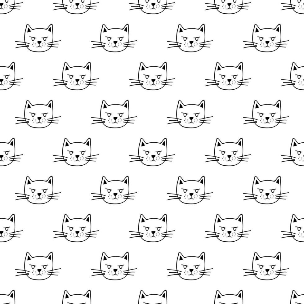 Seamless pattern with cat muzzle doodle for decorative print, wrapping paper, greeting cards, wallpaper and fabric vector