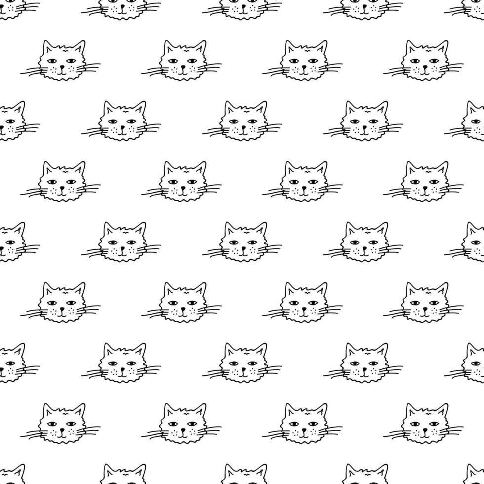 Seamless pattern with cat muzzle doodle for decorative print, wrapping paper, greeting cards, wallpaper and fabric vector