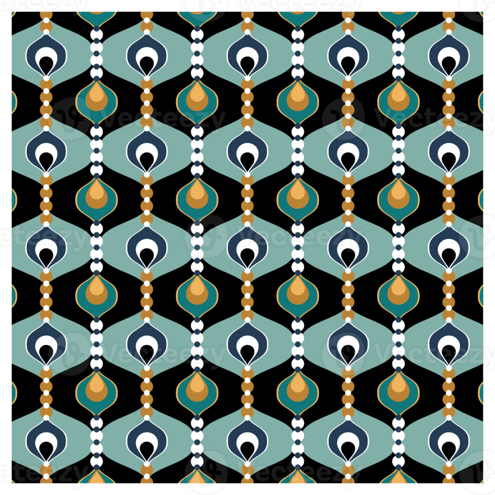 Retro 60s 70s Black Blue Gold Vintage Bohemian Mid Century Pattern png