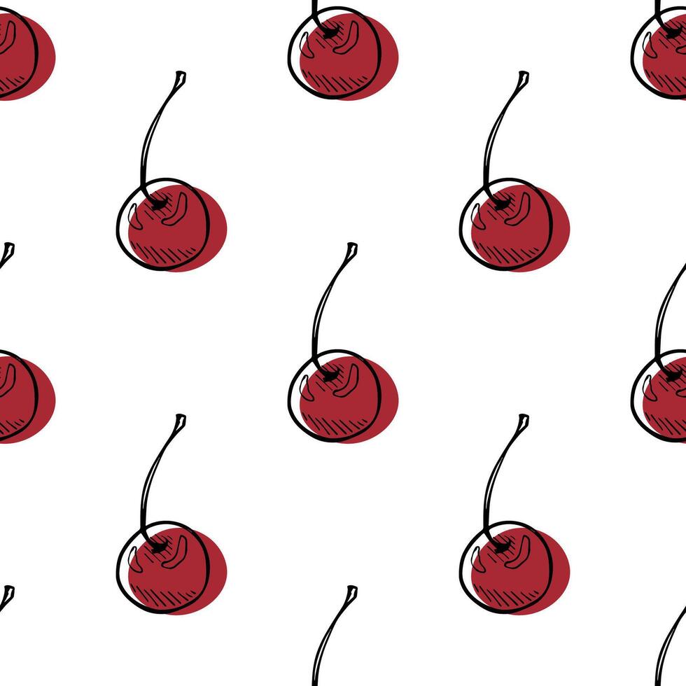 Seamless pattern with cherry doodle for decorative print, wrapping paper, greeting cards, wallpaper and fabric vector