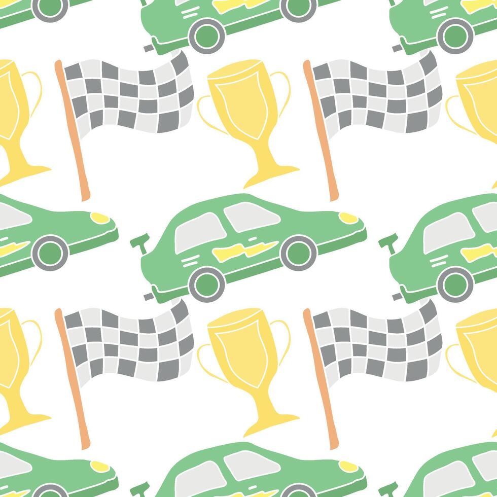 Seamless car pattern. Cartoon car background. Racing illustration vector